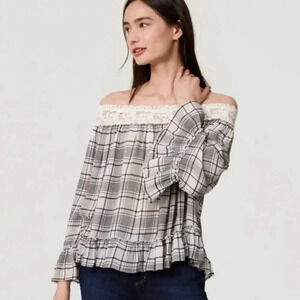 NWT LOFT Off The Shoulder Plaid Top
